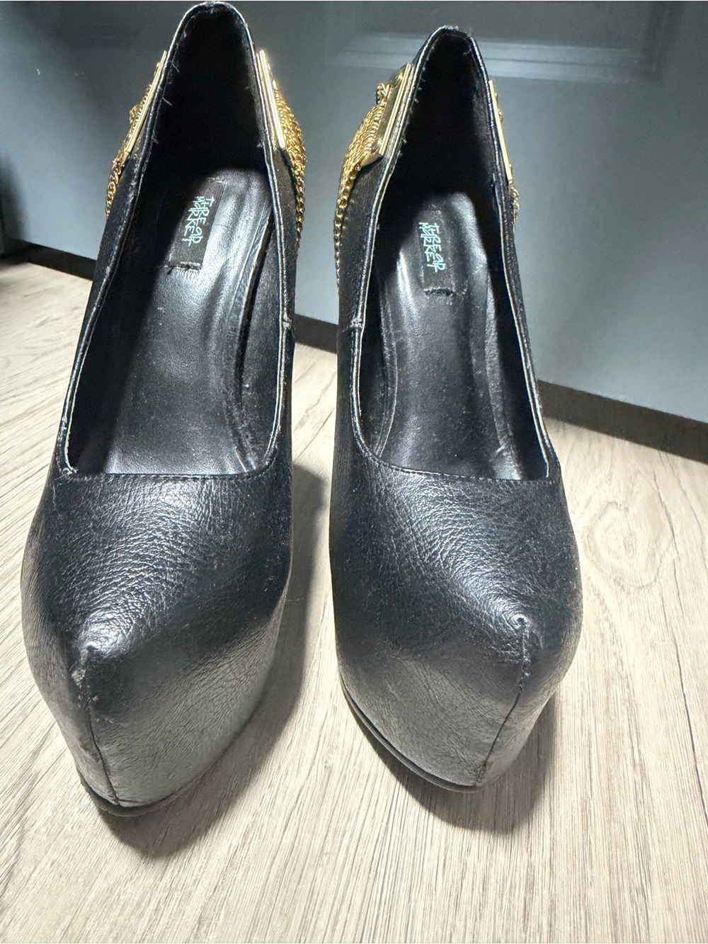 Elegant Black and Gold Chain Heels
